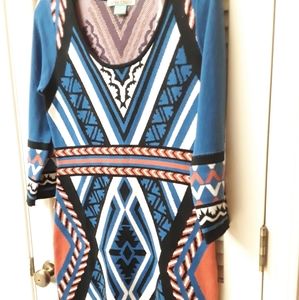 Flying Tomato Blue BohoTribal Sweater Dress L